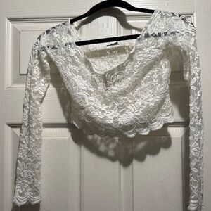Cream Lace Crop Blouse with Long Sleeves